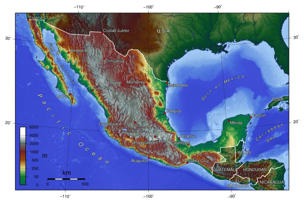 Mapa de altitud de México