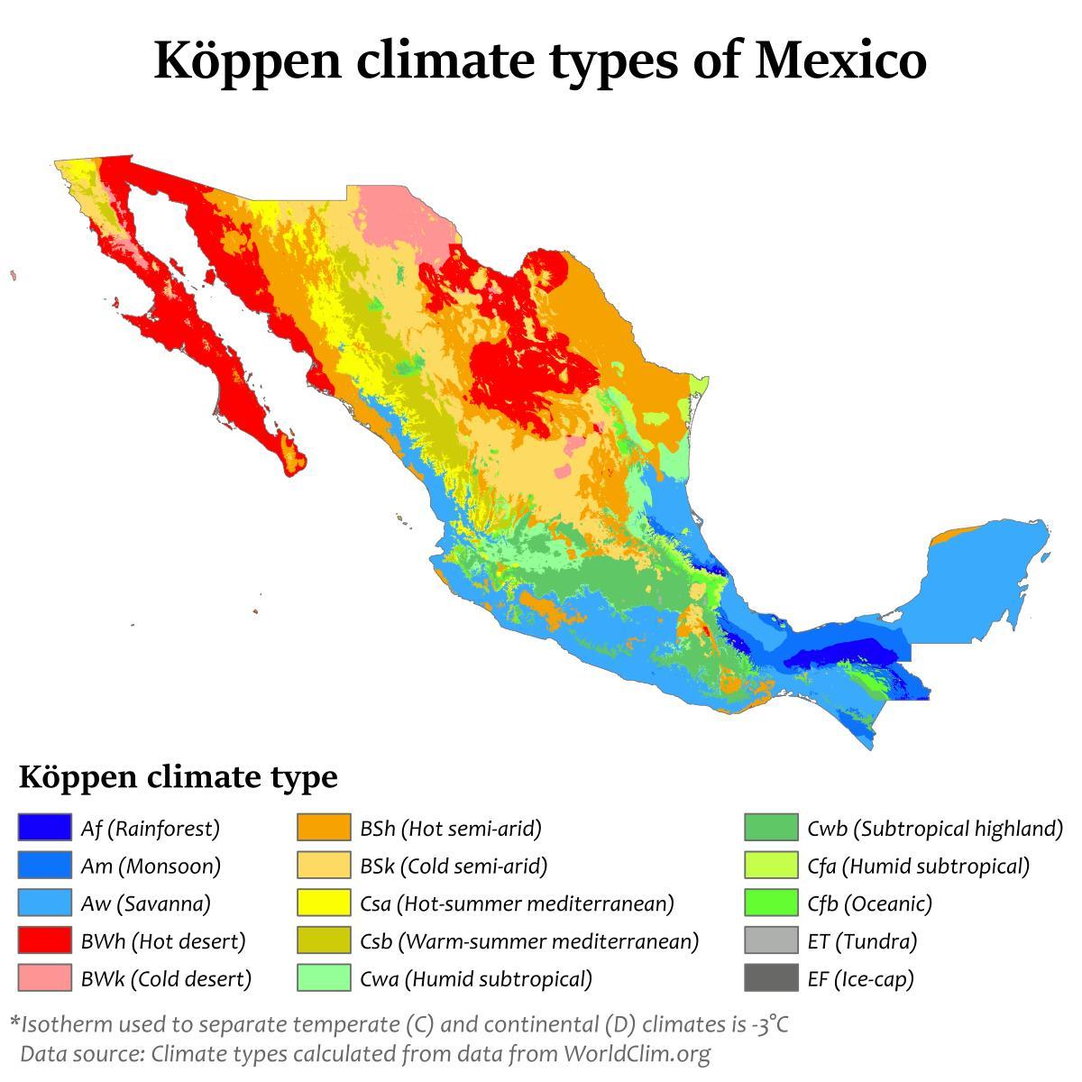 Mapa de la temperatura de México